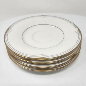 4 Noritake Golden Cove Saucers Fine China 7719 Made Japan Cream Grey Gold Rim